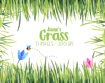 Watercolor Grass Clipart - Grass Borders Clipart - Instant Download - Seamless Watercolor Grass Patterns