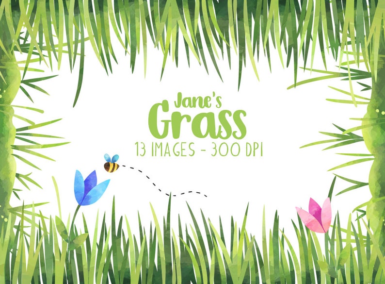 Watercolor Grass Clipart Grass Borders Clipart Instant Download Seamless Watercolor Grass Patterns image 1