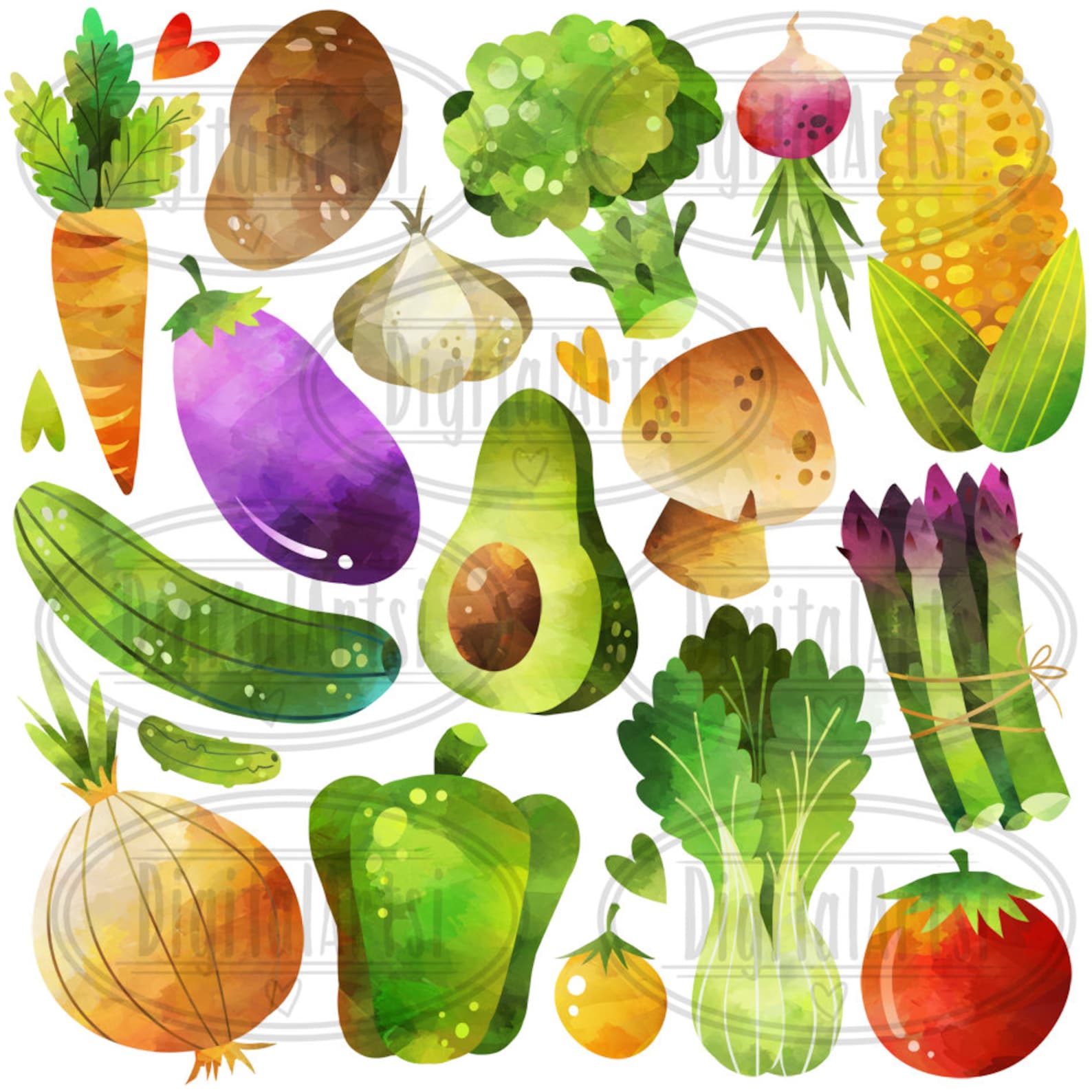 Watercolor Vegetables Clipart Healthy Food Download - Etsy