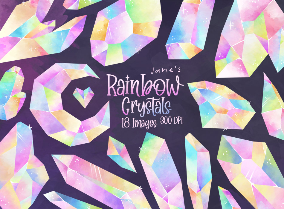 Watercolor Rainbow Crystal Clipart: Gemstone Graphics (Digital Download, Hand Drawn)