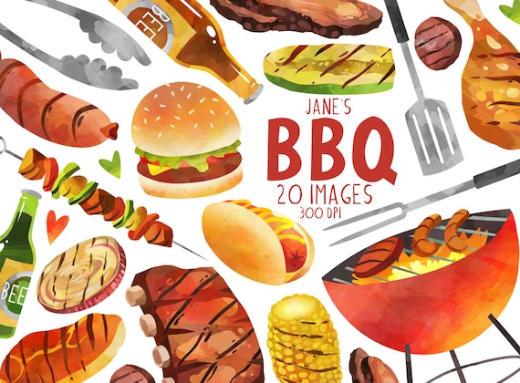 Aquarell BBQ Clipart Barbeque Artikel Download Sofortiger Download Grill Doner Rippchen Bruststuck Amerikanische Kultur Etsy