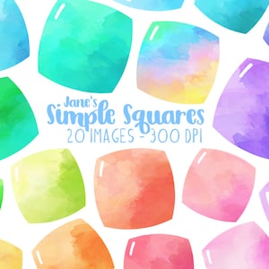 Aquarel vierkanten Clipart - vierkante vormen downloaden - Instant Download - schattige vierkanten - Squishy - glanzend - Gummy - kleurrijk - regenboog