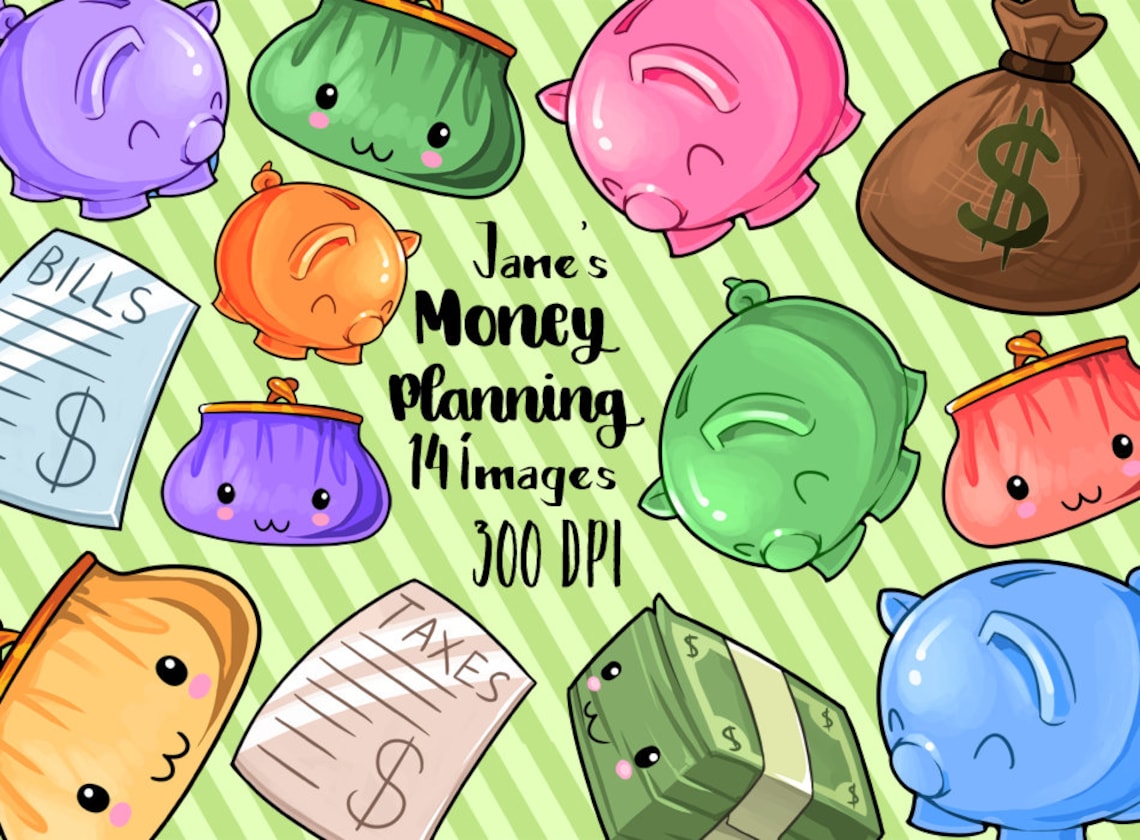 Kawaii Money Clipart Financial Planner Download Kawaii | Etsy