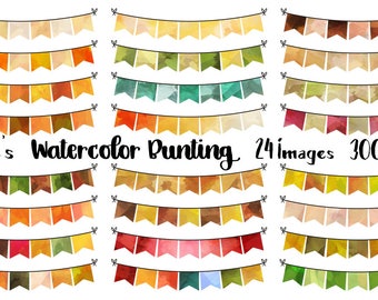 Watercolor Autumn Bunting Clipart - Watercolor Fall Bunting Download - Instant Download - Watercolor Fall Banners - Planner Supplies