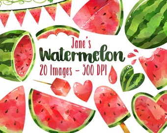 Watercolor Watermelon Clipart - Watermelon Picnic Download - Instant Download - Summer - Juicy - Bunting