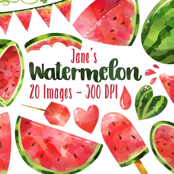 Watercolor Watermelon Clipart - Watermelon Picnic Download - Instant Download - Summer - Juicy - Bunting