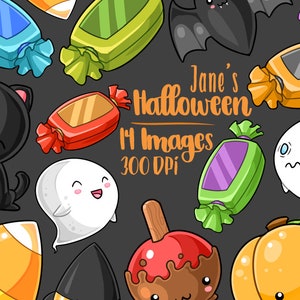 Kawaii Halloween Clipart - Spooky Download - Kawaii Design Download - Ghosts - Bat - Candy Corn - Witch Hat and more!