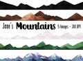 Watercolor Mountain Borders Clipart: Seamless Repeatable Patterns (Digital Download)