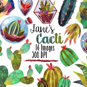 Clipart de suculentas en acuarela - Descarga instantánea de cactus y plantas en acuarela - Suculentas lindas - Terrarios