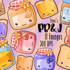 Kawaii Peanut Butter and Jelly Clipart - Toast ClipArt - Instant Download - Jams and Jellies - Honey
