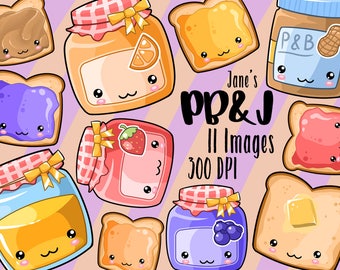 Kawaii Peanut Butter and Jelly Clipart - Toast ClipArt - Instant Download - Jams and Jellies - Honey