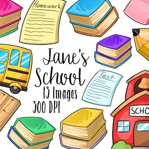 Imágenes prediseñadas de útiles escolares kawaii - Descarga educativa - Descarga de diseño kawaii - ¡Libros, lápices, borradores, autobús escolar, tareas y más!
