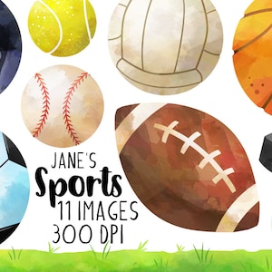 Watercolor Sports Clipart - Watercolor Sports Balls Download - Instant Download - Cute Baseballs - Footballs - Soccer Ball - Golf