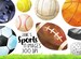 Watercolor Sports Clipart - Watercolor Sports Balls Download - Instant Download - Cute Baseballs - Footballs - Soccer Ball - Golf 