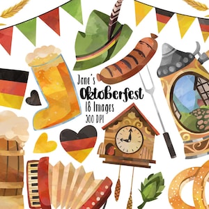Watercolor Oktoberfest Clipart - Octoberfest Items Download - Instant Download - German Festival - Das Boot - Beer Stein - Bratwurst