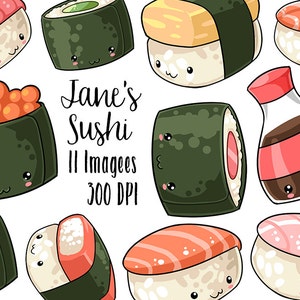 Kawaii Sushi Clipart - Nigiri Download - Kawaii Design Download - Tuna, Red Snapper, Salmon, Soy Sauce
