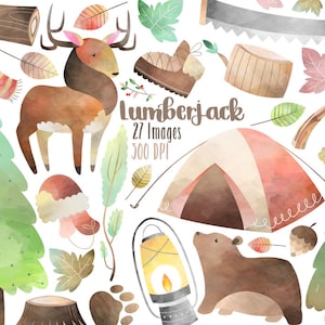 Aquarell Holzfäller Clipart - Camping Artikel - sofortiger Download - Aquarell Wald - Wald - Wald - Kundschafter - Hand gezeichnet
