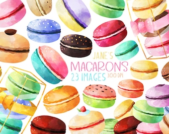 Watercolor Macarons Clipart - Dessert Download - Instant Download - Cookies - Pastries - French Macarons