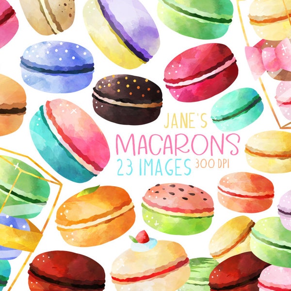 Aquarelle Macarons Clipart - Dessert Télécharger - Téléchargement instantané - Cookies - Pâtisseries - Français Macarons