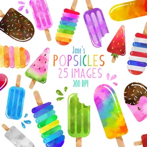 Watercolor Popsicles Clipart - Dessert Download - Instant Download - Summer Treats - Ice Cream