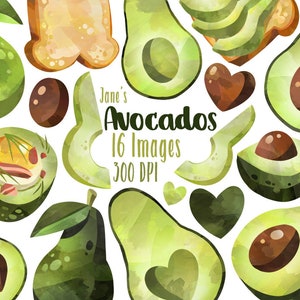 Aquarelle avocats clipart - avocats téléchargement - téléchargement immédiat - avocats - pain grillé - végétarien - végétalien - alimentation saine