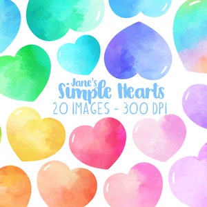 Aquarell Herzen Clipart - Herz Formen Download - Sofort Download - süsse Herzen - Squishy - Gummy Gummy - Bunt - Regenbogen