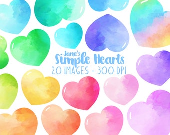 Watercolor Hearts Clipart - Heart Shapes Download - Instant Download - Cute Hearts - Squishy - Shiny - Gummy - Colorful - Rainbow