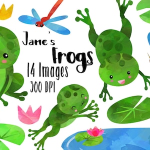 Aquarelle grenouilles Clipart - téléchargement créatures des marais - téléchargement immédiat - grenouilles mignonnes - usage commercial - petit étang