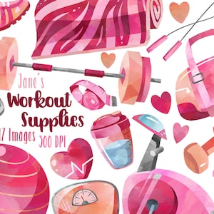 Watercolor Workout Clipart: Gym & Fitness Graphics (Digital Download)
