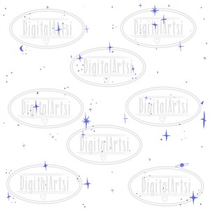 Puede incluir: Un fondo blanco con un patr&oacute;n repetitivo de estrellas azules y el texto "DigitalArtsi" en un &oacute;valo gris.