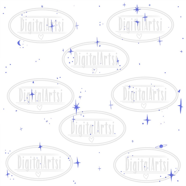 Puede incluir: Un fondo blanco con un patr&oacute;n repetitivo de estrellas azules y el texto "DigitalArtsi" en un &oacute;valo gris.