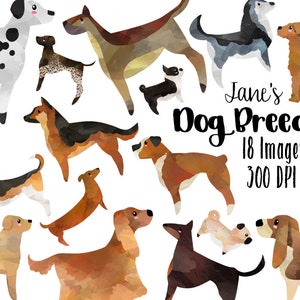 Aquarell Hunde Clipart - Hunderassen - Instant Download - Hunderasse Vorderansicht - Dalmatiner - Deutscher Schäferhund - Mops - Human Made
