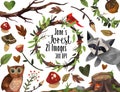 Watercolor Nature Clipart - Forest Animals and Plants Download - Instant Download - Cute Watercolor Nature