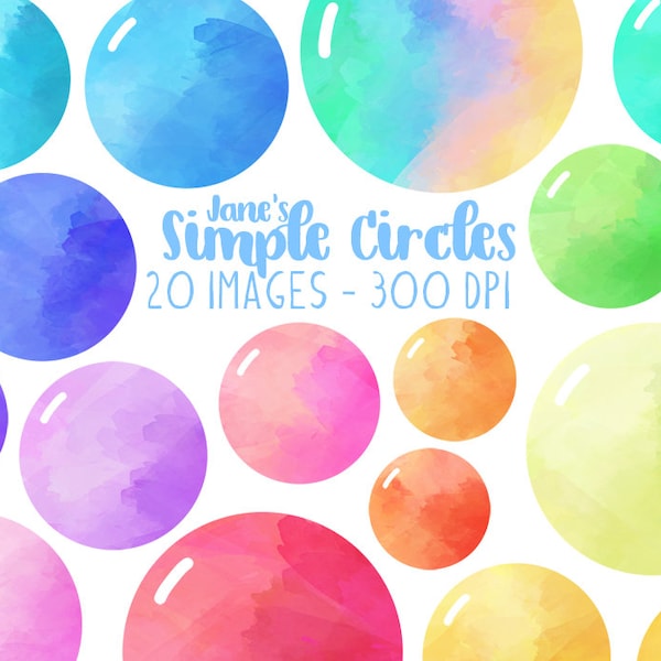 Aquarel Cirkels Clipart - Cirkel Vormen Download - Instant Download - Leuke Cirkels - Squishy - Glanzend - Gummy - Kleurrijk - Regenboog