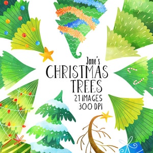 Aquarel kerstbomen clipart - aquarel pijnbomen downloaden - Instant Download - schattige coniferen - Yule Trees