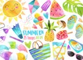Summer Clipart - Seasonal Clipart - Instant Download - Watercolor Summer Clipart - Sun - Lawn Chair - Flip Flops - Popsicles - Vacation