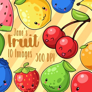 Kawaii Obst Clipart - Produkte Download - Kawaii Design Download - Zitronen, Orangen, Limetten und Äpfel!