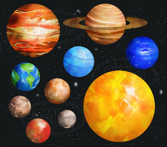 Watercolor Planets Clipart Solar System Download Instant Download Watercolor Planets Graphics Mars Earth Jupiter Saturn
