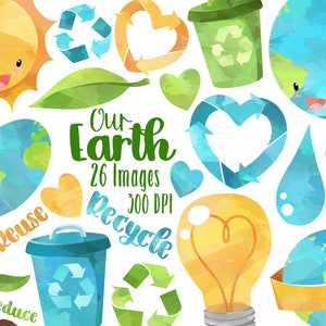 Aquarell Recycling Clipart - Earth Day Download - sofortiger Download - Eco freundlich - umweltbewusst - Naturschutz