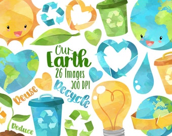 Watercolor Recycling Clipart - Earth Day Download - Instant Download - Eco Friendly - Environmentally Conscious - Conservation