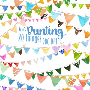 Watercolor Bunting Clipart: Triangle Banner Images (Digital Download)