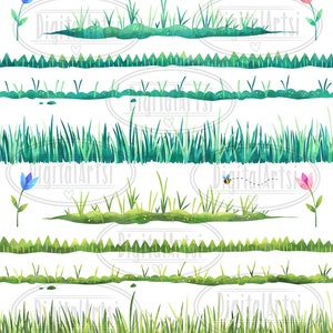 Watercolor Grass Clipart Grass Borders Clipart Instant Download Seamless Watercolor Grass Patterns image 2