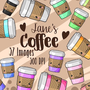 Kawaii Kaffee Clipart - Cafe Download - Instant Download - süsse Kaffeetassen Set - Kaffeeliebhaber