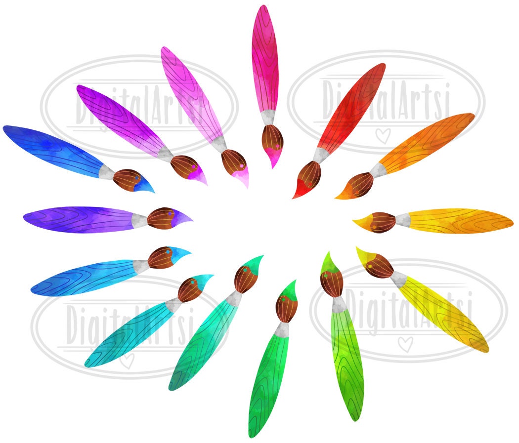Watercolor Paint Brush Clipart Art Supplies Download - Etsy
