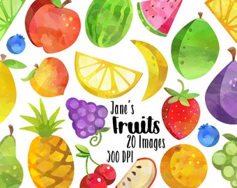 Watercolor Fruit Clipart - Fruit Variety Clipart - Instant Download - Lemons, Limes, Watermelon, and More!