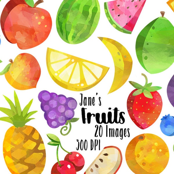 Watercolor Fruit Clipart - Fruit Variety Clipart - Instant Download - Lemons, Limes, Watermelon, and More!