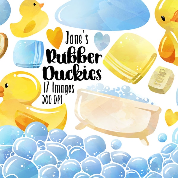 Watercolor Bath Time Clipart - Rubber Ducky Download - Instant Download - Bath Time - Reminders - Bath Day - Daily Routine - Hygiene