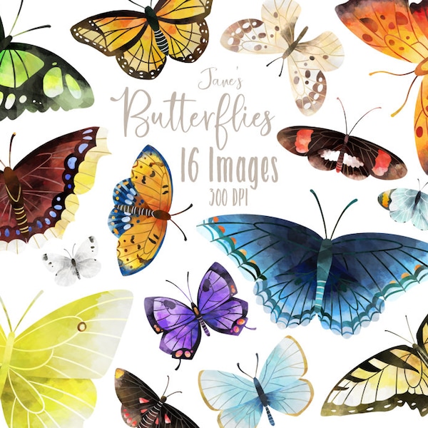 Watercolor Butterflies Clipart - Lepidoptera Download - Instant Download - American Butterflies - Species - Illustration - Commercial Use