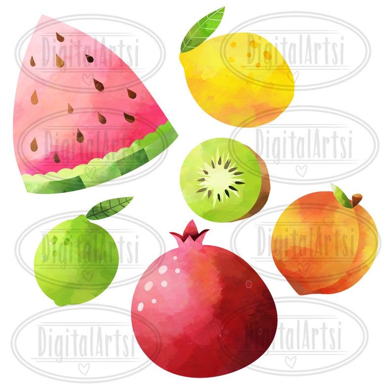 Watercolor Fruits Clipart Produce Download Instant Download Orange Apple Strawberry Blueberry Plum Fig Banana 画像 3