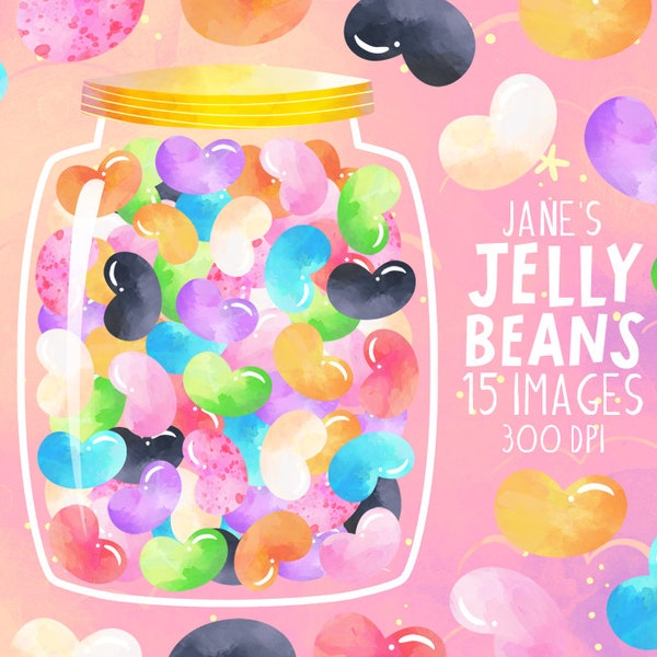 Watercolor Jelly Beans Clipart - Candy Download - Instant Download - Jar of Jellybeans - Easter - Sweets and Treats - Guess The Number